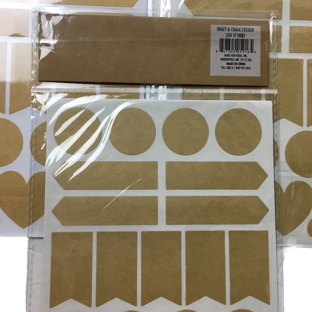 Chalk & Kraft Stickers 6 Sheets 111 Total Banner Heart Circle Bookmark Labels